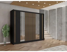 Šatníková skriňa so zrkadlom SANTINO 250x215 cm čierna/dub craft