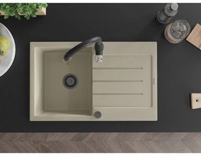 Mexen Bruno, 1-komorový granitový drez 795x495x200 mm a drezová batéria Savita, béžová, 6513-69-672601-70