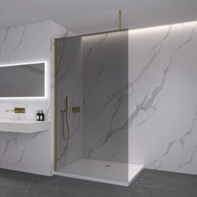 CERANO - Sprchová zástena Walk-in Onyx Top L/P - guľatá vzpera - zlatá kartáčovaná, grafitové sklo - 140x200 cm, CER-CER-8050BD1435