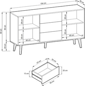 Široká komoda so zásuvkami Willow, čierna/dub artisan