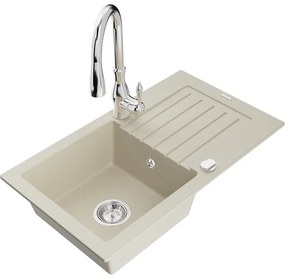 Mexen Pablo, 1-komorový granitový drez 752x436x161 mm a drezová batéria Savita, béžová, 6510-69-672601-00