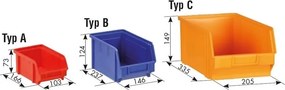 Skriňa s plastovými boxami BASIC - 1800 x 400 x 920 mm, 104xA, sivá / modré dvere