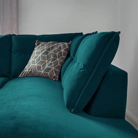 Tyrkysovomodrá zamatová rozkladacia rohová pohovka Miuform Stylish Stan L, pravý roh