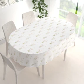 Biante Detský bavlnený oválny obrus Sandra SA-401 Zajačiky na bielom 120x180 cm