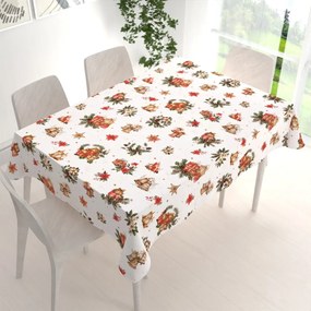 Biante Vianočný bavlnený obdĺžnikový obrus Sandra SA-515 Vianočné hviezdy a ozdoby na bielom 140x160 cm
