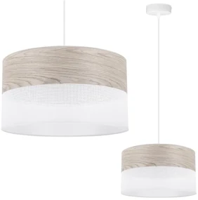 Závesné svietidlo Wood, 1x svetlobéžová dubová dýha/biele PVC tienidlo, (fi 30cm)