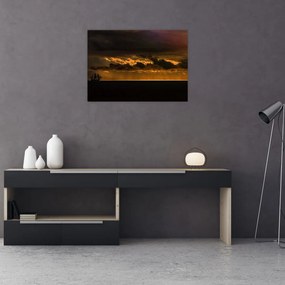 Sklenený obraz plachetnice pri západe slnka (70x50 cm)
