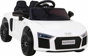 Ramiz Audi R8 na batérie pre deti Biela + diaľkové ovládanie + EVA + pomalý štart + MP3 LED