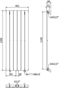 Mexen Boston, vykurovacie teleso 1200 x 452 mm, 611 W, biela, W213-1200-452-00-20