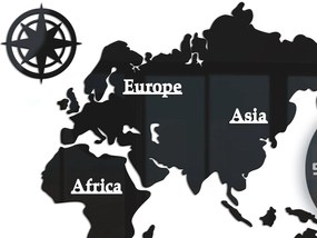Nástenné samolepiace hodiny Mapa sveta 110x55 cm čierne