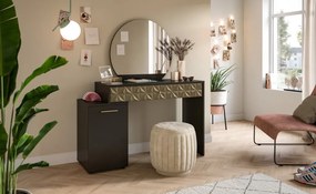 Toaletný stolík so zrkadlom Prismo, čierny/zlatý