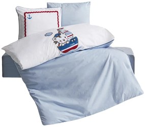 Biele/modré bavlnené detské obliečky do postieľky s plachtou/4-dielne 100x150 cm Miniyo – Mijolnir