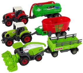Lean Toys Súprava poľnohospodárskych strojov – Traktory a kombajn s prívesmi