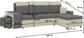 Rohová sedacia súprava s funkciou spania NEVADA Sivá/krémová