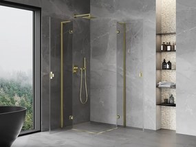 Mexen Mist-H L Duo, 2-krídlový sprchový kút 80 x 80 cm, číre sklo, zlatý lesklý profil, 8A5L-080L-080P-50-00