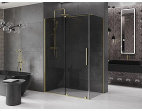 Mexen Velar, sprchový kút s posuvnými dverami 160 x 70 cm, 8mm šedé sklo, zlatá matná, 871-160-070-41-55