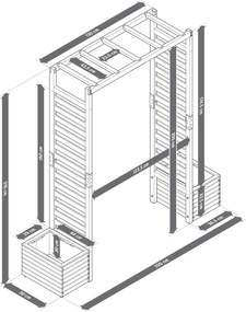 Záhradná pergola s debničkami na sadenie