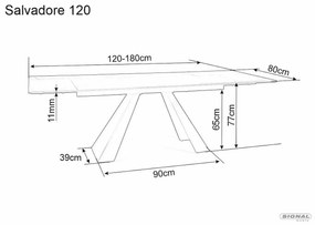 Signal Jedálenský stôl SALVADORE, MAT ČIERNA, 120(180)X80