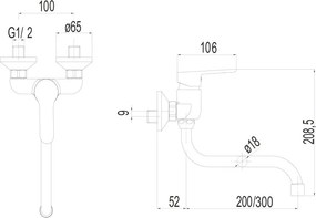 Mereo, Mereo Drezová nástenná batéria, Zuna, 100 mm, s ramienkom rúrkovým ø 18 mm - 300 mm, chróm, MER-CB301A06Z