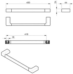 Gedy Gedy, PIRENEI držiak uterákov 450x66mm, čierna matná, PI214514