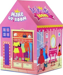 LEAN Toys Princeznovský stan pre deti kozmetický salón ružový s korunkou