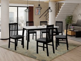 Rozkladací stôl so 6 stoličkami AL16, Morenie: biela, Poťahové látky: 26x - Kronos 22, Farby nožičiek: čierna