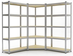 Kovový rohový regál 180x90x30cm, 5 políc, nosnosť 875 kg