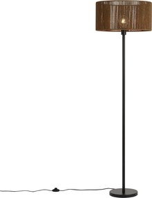 Stojacia lampa čierna s hnedým tienidlom z papierového lana 50/50/25 - Simplo