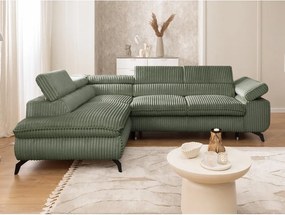 Zelená menčestrová rohová pohovka (ľavý roh/do L) Marbeya – Ropez