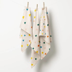 Biante Mušelínová plienka/dečka Nature MSN-037 Srdiečka na krémovo bielom - ZVÝHODNENÁ SADA 3 KS 70x70 cm - Sada 3 ks