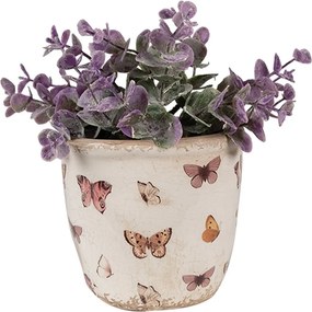 Béžový antik obal na kvetináč s motýlikmi Butterfly Paradise XS - Ø 11*10 cm