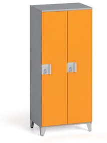 Šatníková skriňa, 2 oddiely, 1400 x 600 x 400 mm, otočný zámok, sivá/oranžová