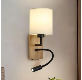 Brilagi -LED Flexibilná nástenná lampa NUBILA WOOD 1xE27/25W/230V + LED/3W dub/čierna/krémová BG1562