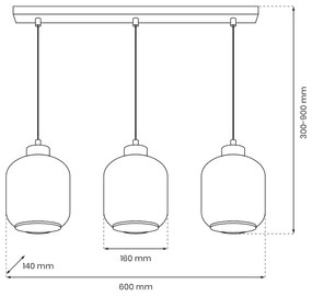 Závesné svietidlo Sombra, 3x grafitové sklenené tienidlo, b