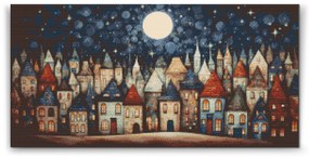 Gario Diamantové maľovanie Domčeky v noci Rozmery: 40 x 80 cm, Rámovanie: S vnútorným rámom, Diamanty: Štvorcové