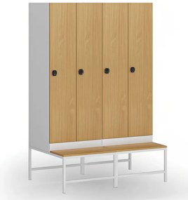 Šatníková skrinka S1 s lavičkou, 2 oddiely, 1875 x 600 x 500/800 mm, kódový zámok, laminované dvere, buk