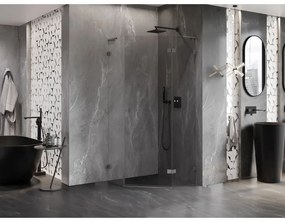 Mexen Lunar, L pravý výklopný päťuholníkový sprchový kút 100x100 cm priehľadný pištoľovo šedý kartáčovaný - 831L-100P-100L-66-00-P