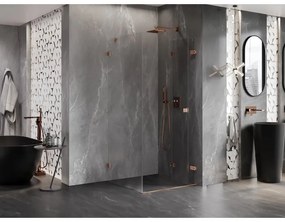 Mexen Lunar-F, 1-krídlový sprchový kút so skladacími dverami, pravý, 100 x 100 cm, 8mm číre sklo, medený profil, 836-100-100-65-00-P