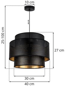 Závesné svietidlo Asti, 1x čierne PVC tienidlo, (fi 40cm), g
