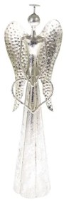 Kovový anjel s LED svetlom - strieborný 9,5x30x7,5 cm