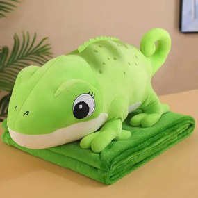 Plyšový CHAMELEÓN s detskou dekou vo vnútri, zelený