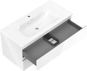 Mexen Orio, kúpeľňová skrinka 100 cm s umývadlom Vela, 2 zásuvky, biela lesklá, 91A10-10047-2-BFF00-W23M00