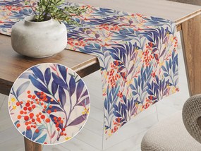 Biante Dekoračný behúň na stôl PML-067 Modré listy na krémovom 35x180 cm