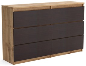 Veľká komoda 6 zásuviek ARIE šírka 120cm Dub Wotan/Wenge