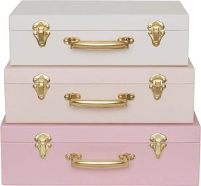 Detské retro kufríky ružová/biela 3ks