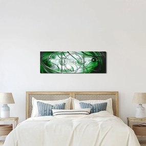 Zelený abstraktný obraz (s hodinami) (90x30 cm)