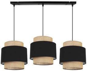 Závesné svietidlo Boho, 3x jutové/čierne textilné tienidlo