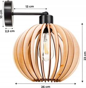 BERGE Nástenná lampa - kinkiet - E27 - drevená guľa - čierna