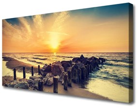 Obraz Canvas Pláž vlnolam more západ 100x50 cm