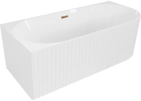 Mexen Gia, voľne stojaca rohová vaňa, drážkovaná, ľavá, 150 x 75 cm, biela lesklá, ružové zlato, 52701507500L-60